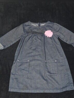 Element Girls' Navy Denim-Look Long Sleeve Dress with Pink Flower